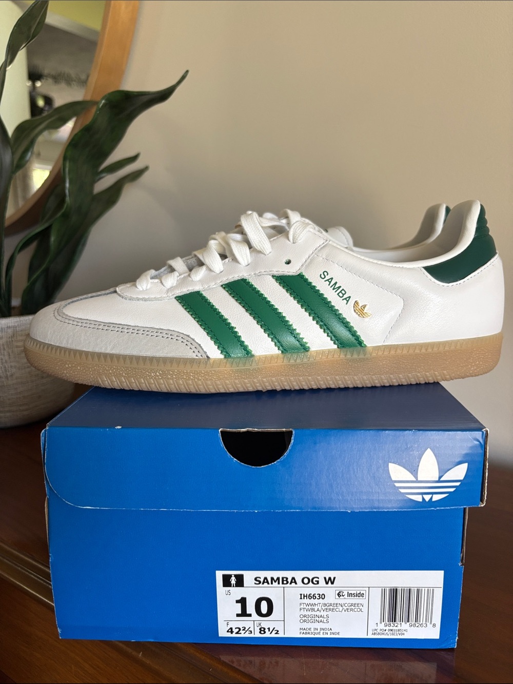 Adidas Samba OG Cloud White Bold Green Collegiate Green Gum NWT Women’s - Picture 3 of 10
